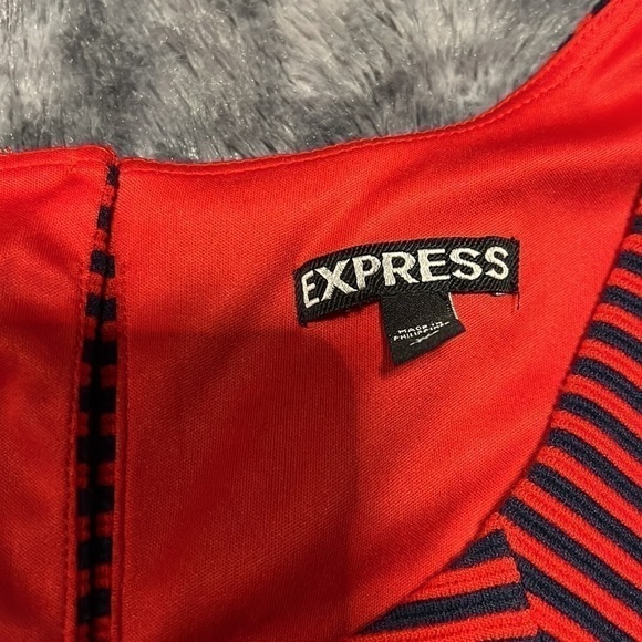 Express Striped Fit And Flare Dress Red Blue XS - Picture 2 of 5